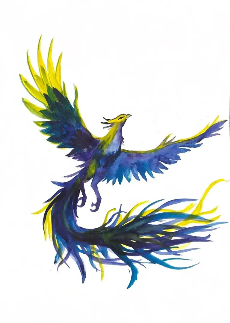 L'aquarelle du phénix bleu et jaune aux ailes déployées, a été réalisée par votre thérapeute Virginie CROUY. Il symbolise l'objectif de transformation personnelle du Programme Phenix..
